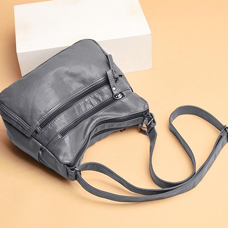 PU Leather Shoulder Bag with Zipper Pockets and Adjustable Strap