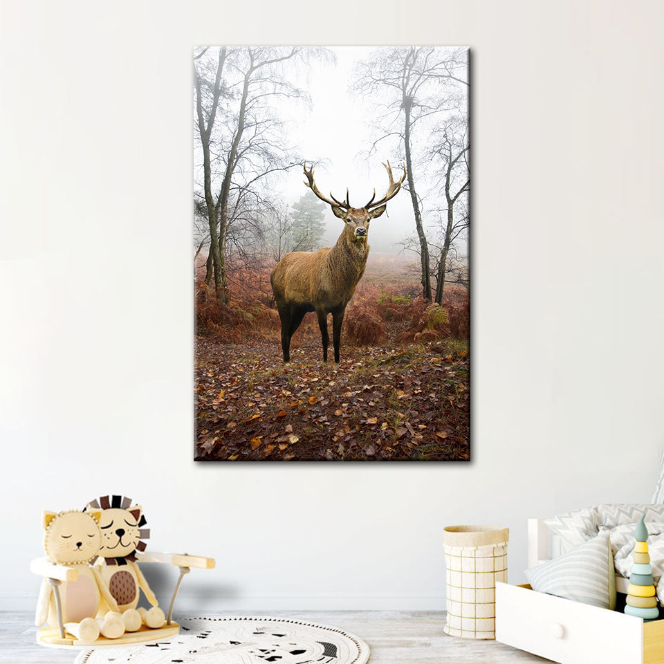 Misty Fall Deer - Canvas Wall Art Painting | Bowlift