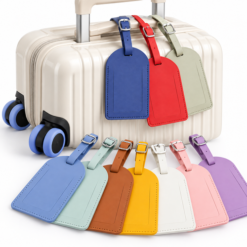 Leather Luggage Tag with Adjustable Buckle Strap and ID Window Bowlift