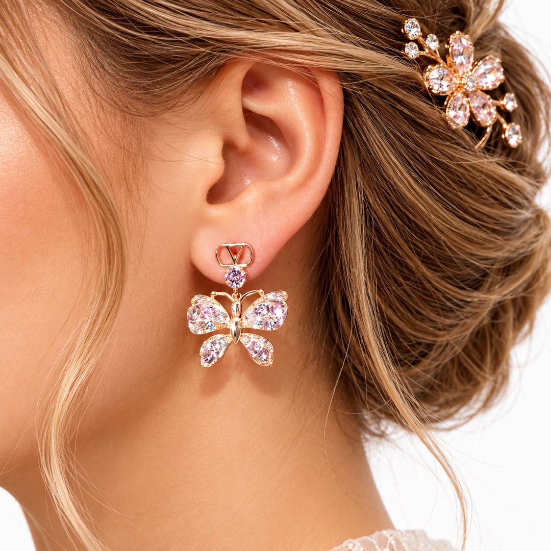 Crystal Butterfly Drop Stud Earrings Bowlift