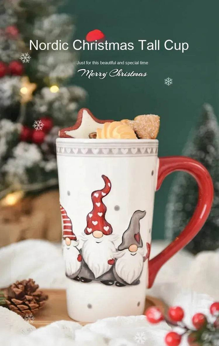 BowLift | Christmas Large Capacity Nordic Christmas Tall Hat Ceramic Relief Mug Cup