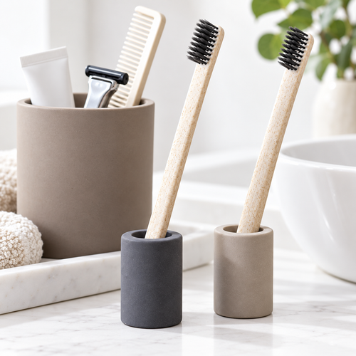 Concrete Single Toothbrush Stand Holder Set Bowlift