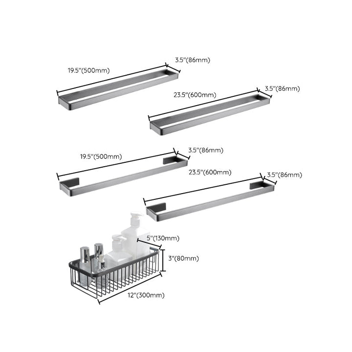 BowLift | Gray 5-piece modern bathroom accessory set made of stainless steel
