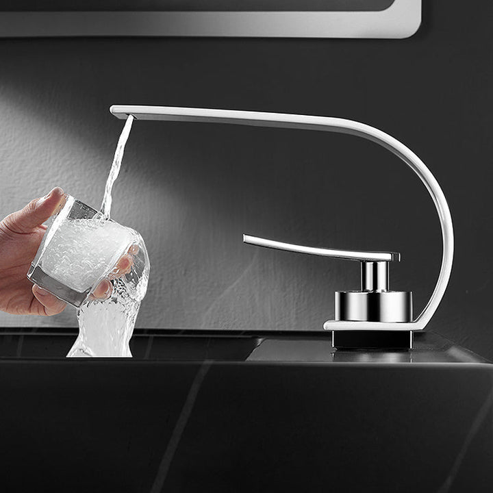 BowLift | Bathroom faucet brass waterfall spout lever handle basin faucet