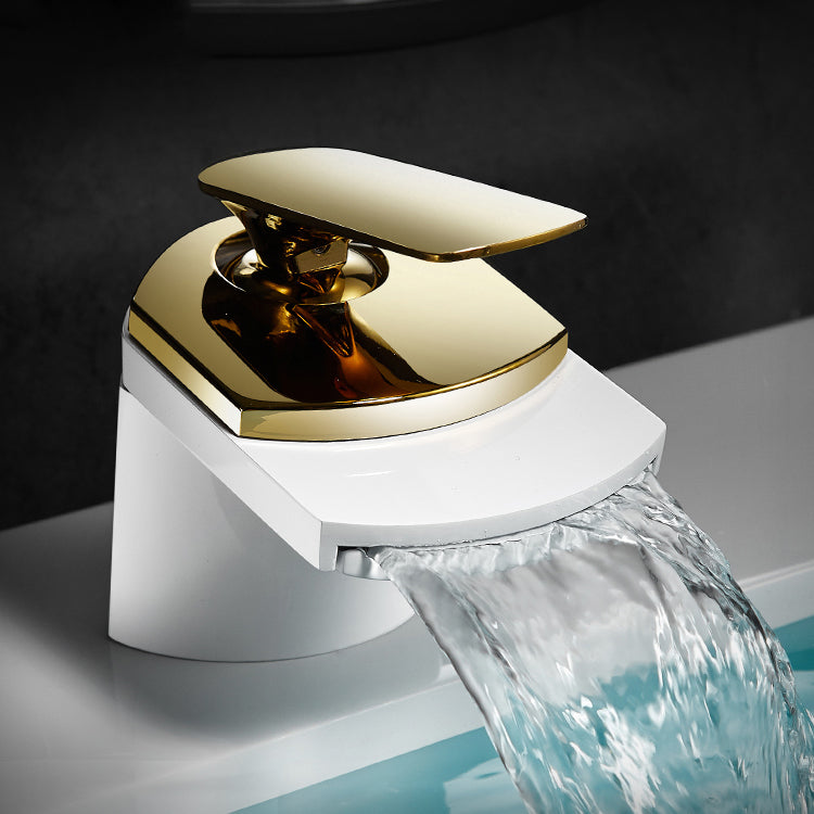 BowLift | Bathroom Sink Faucet Lever Handle Brass Waterfall Spout Sink Faucet