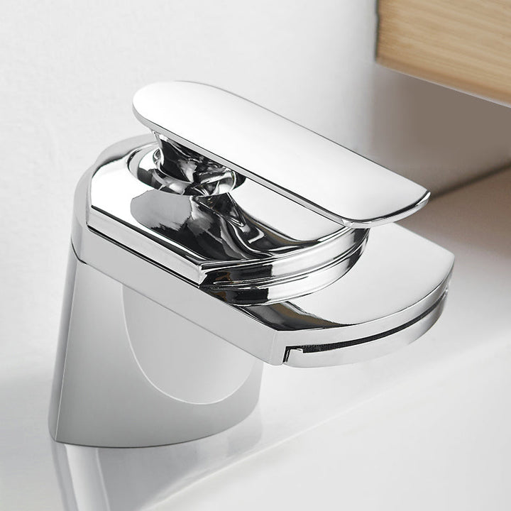 BowLift | Bathroom Sink Faucet Lever Handle Brass Waterfall Spout Sink Faucet