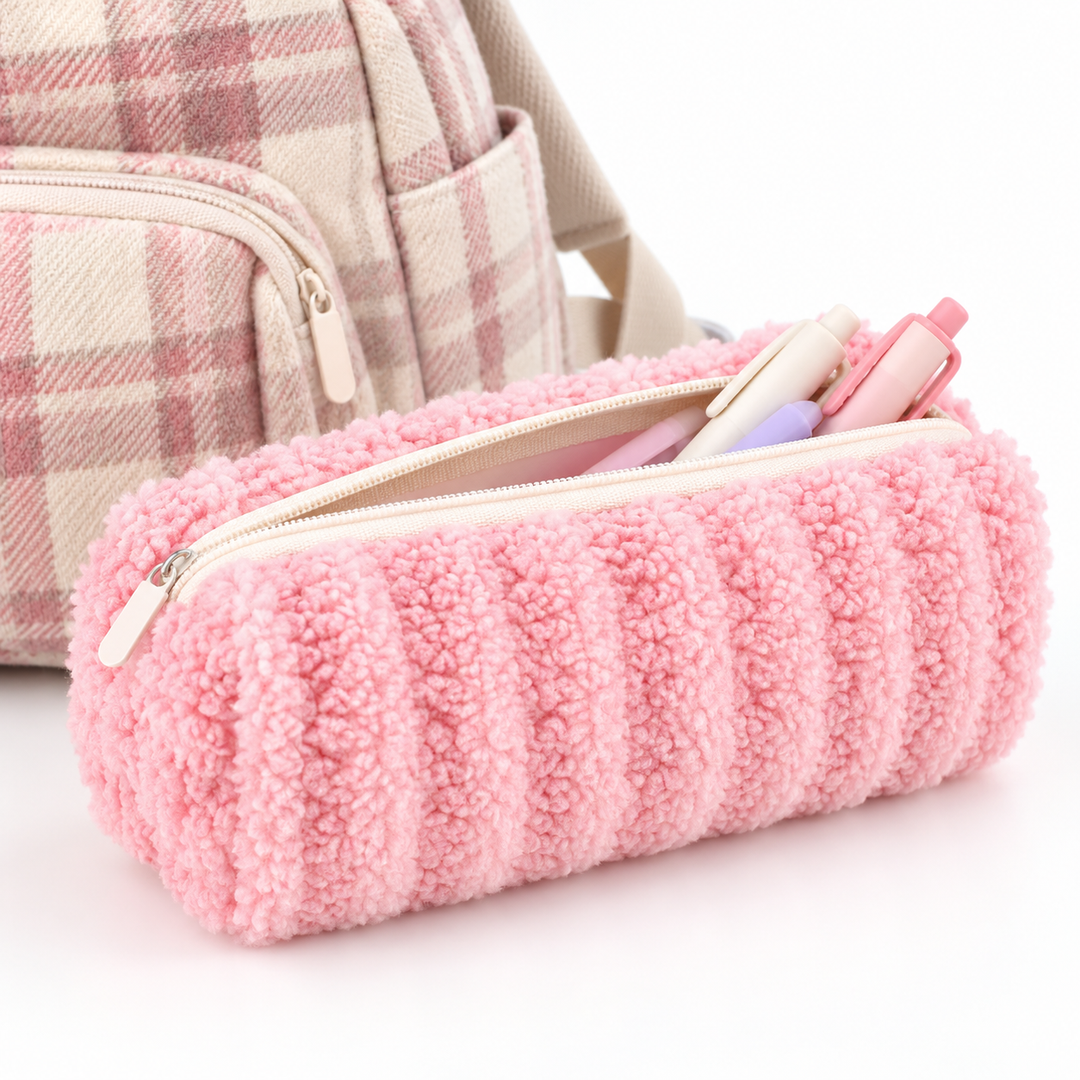 Sherpa Fleece Cylindrical Pencil Case & Cosmetic Pouch Bowlift