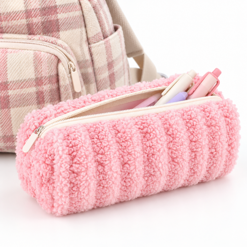 Sherpa Fleece Cylindrical Pencil Case & Cosmetic Pouch Bowlift