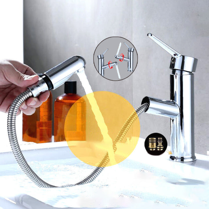 BowLift | Contemporary Bath Faucet Brass Lever Handle Pull-Out Sink Faucet