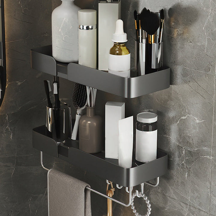 BowLift | 3-piece modern bathroom hardware set aluminum bathroom shelf in gray