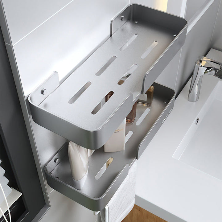BowLift | 3-piece modern bathroom hardware set aluminum bathroom shelf in gray