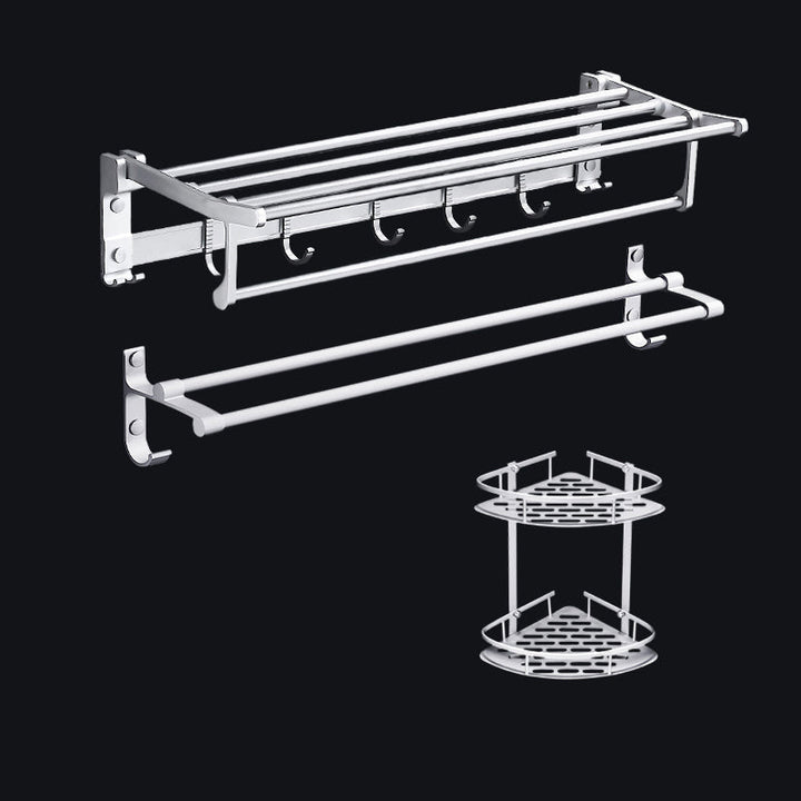BowLift | Contemporary silver metal bathroom accessory set with towel rack
