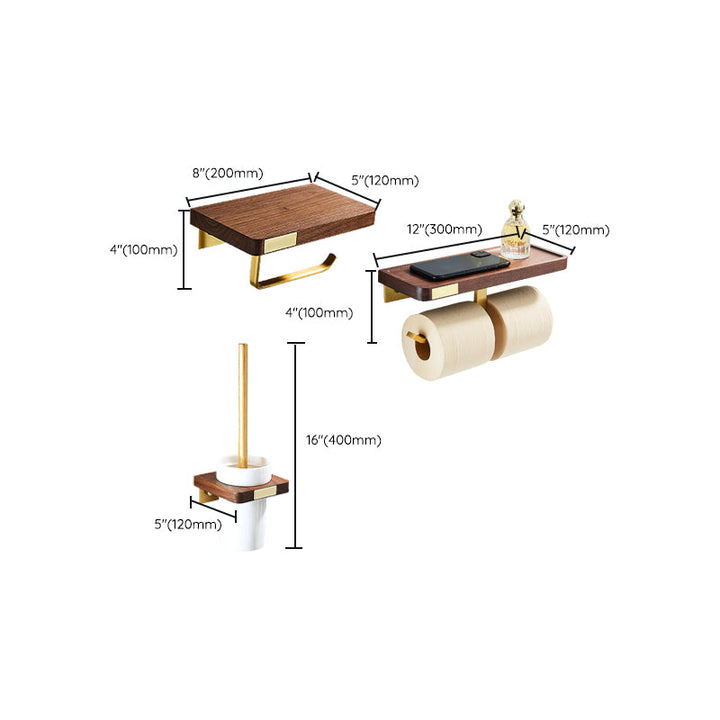 BowLift | 6-piece walnut bathroom accessory set metal gold bath hardware set