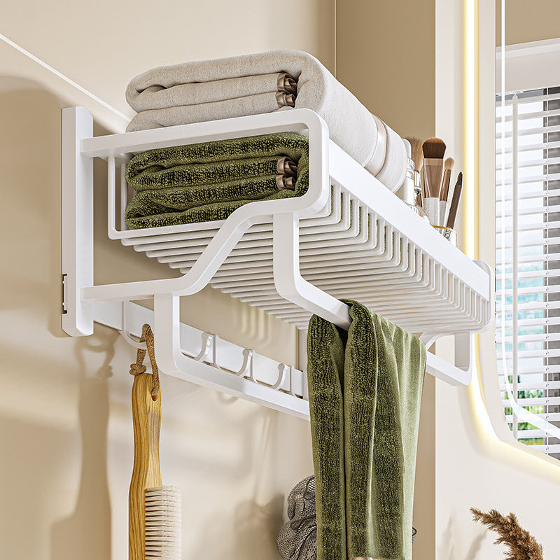 BowLift | Modern bathroom accessory set in white with bath shelf/towel bar/bath towel hooks
