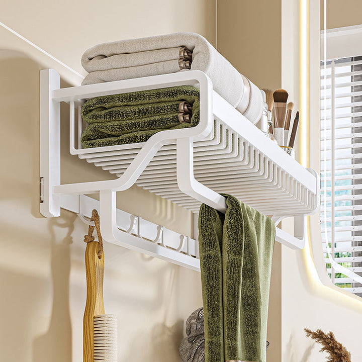 BowLift | Modern bathroom accessory set in white with bath shelf/towel bar/bath towel hooks