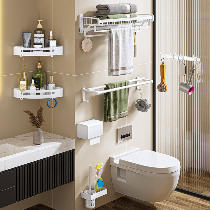BowLift | Modern bathroom accessory set in white with bath shelf/towel bar/bath towel hooks