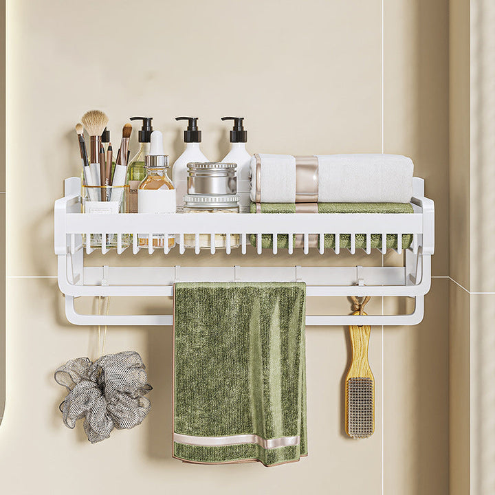 BowLift | Modern bathroom accessory set in white with bath shelf/towel bar/bath towel hooks