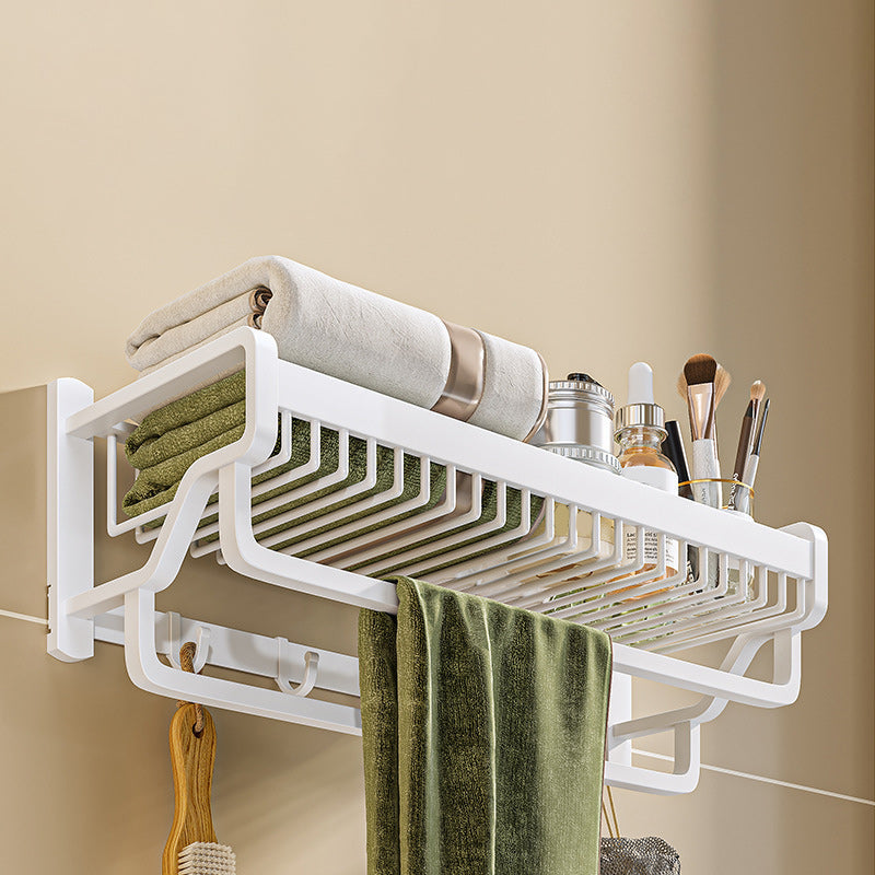 BowLift | Modern bathroom accessory set in white with bath shelf/towel bar/bath towel hooks