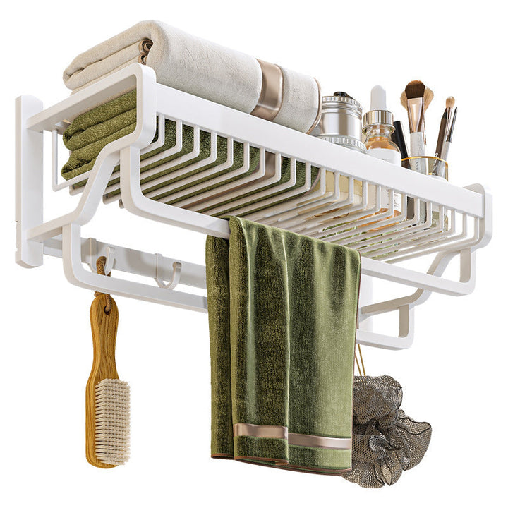 BowLift | Modern bathroom accessory set in white with bath shelf/towel bar/bath towel hooks