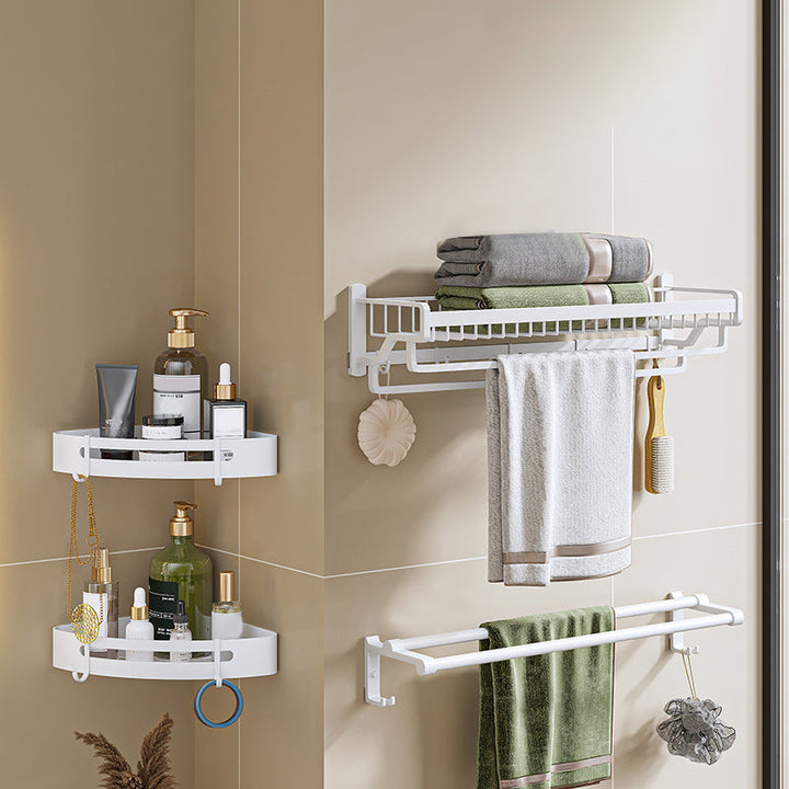 BowLift | Modern bathroom accessory set in white with bath shelf/towel bar/bath towel hooks