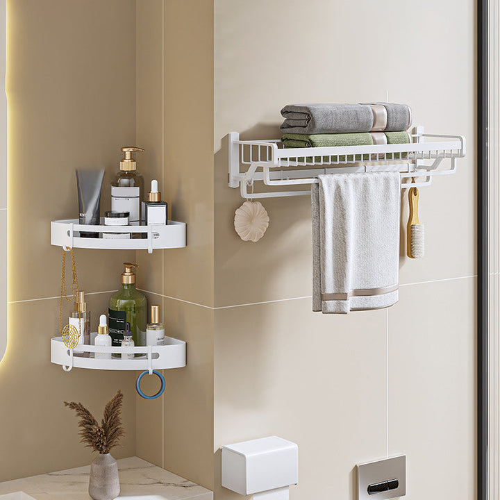 BowLift | Modern bathroom accessory set in white with bath shelf/towel bar/bath towel hooks