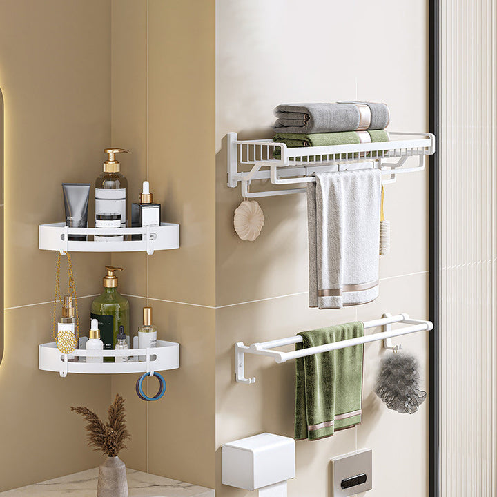 BowLift | Modern bathroom accessory set in white with bath shelf/towel bar/bath towel hooks