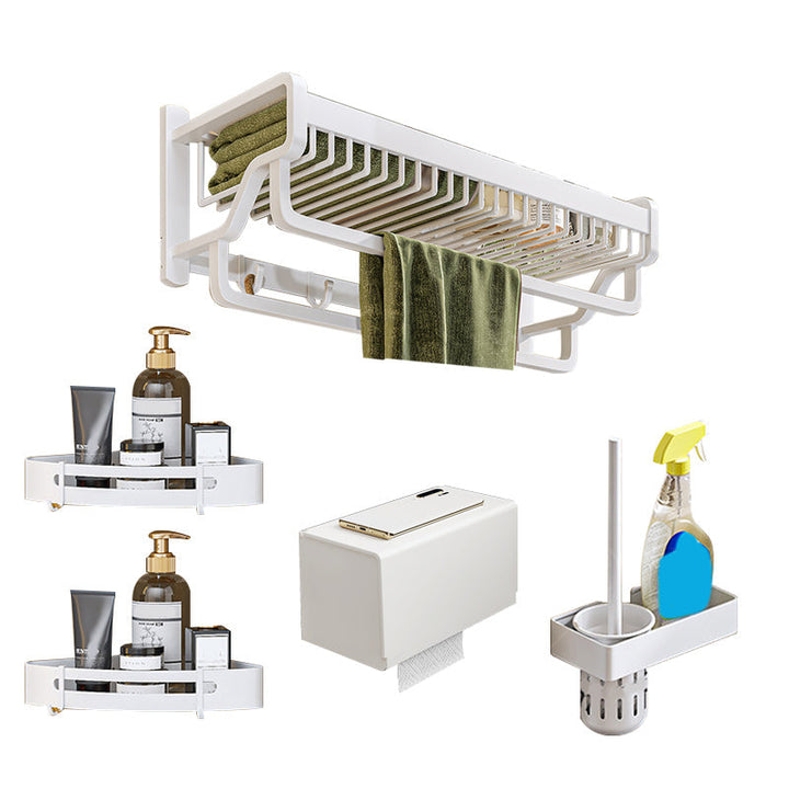BowLift | Modern bathroom accessory set in white with bath shelf/towel bar/bath towel hooks