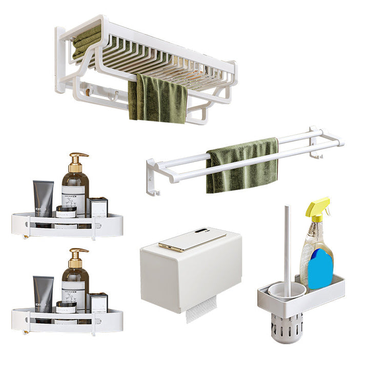 BowLift | Modern bathroom accessory set in white with bath shelf/towel bar/bath towel hooks