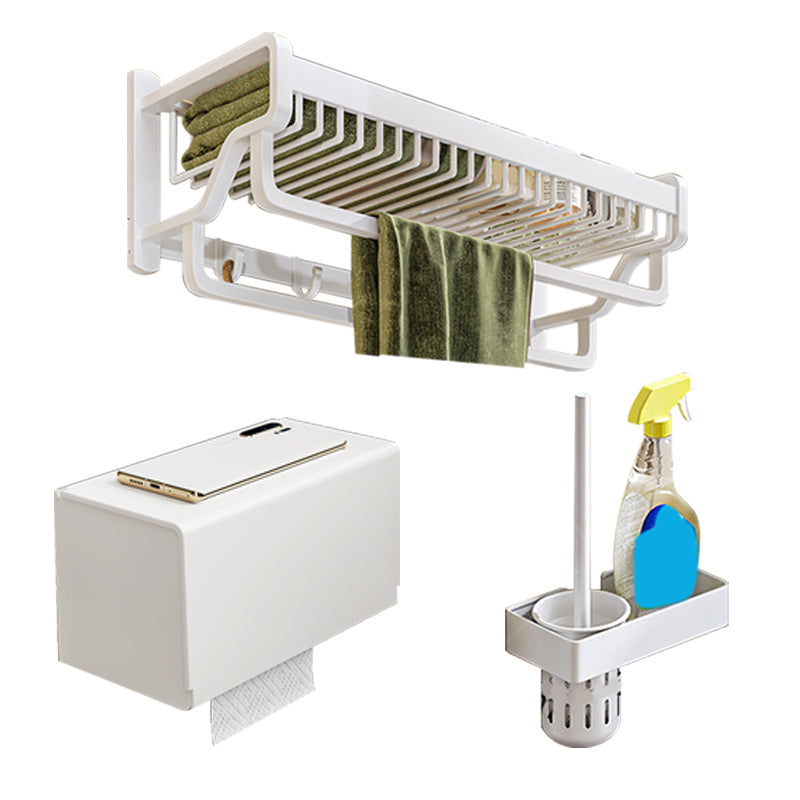 BowLift | Modern bathroom accessory set in white with bath shelf/towel bar/bath towel hooks