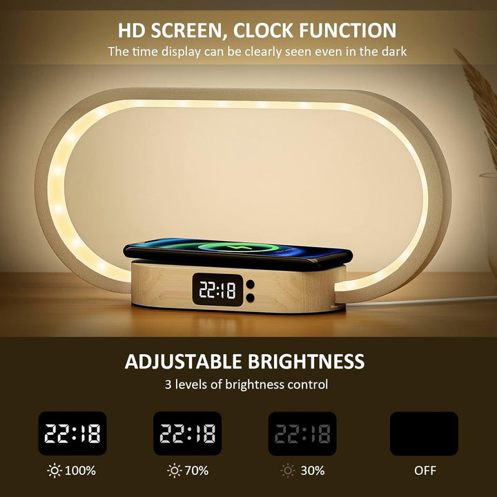 BowLift | Wireless Charging Bedside Table Lamp with Clock – Lumora