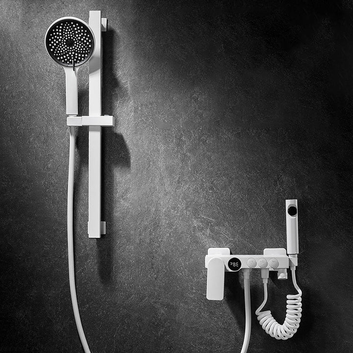 BowLift | Round Shower Set White Wall Mounted Hand Shower Lever Handle Shower Hose Swiveling Shower Set