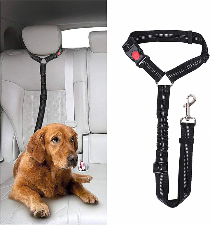 BowLift | Adjustable Reflective 2-in-1 Dog Car Seatbelt Tether with Headrest Restraint