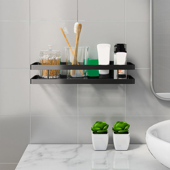 BowLift | 2-piece bathroom shelf made of matte black metal bathroom hardware set