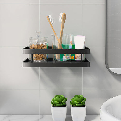 BowLift | 2-piece bathroom shelf made of matte black metal bathroom hardware set