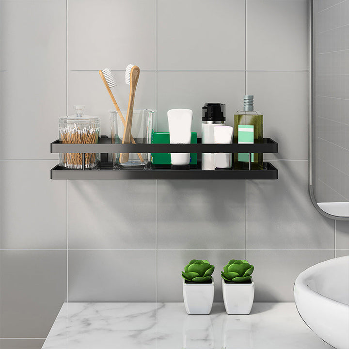 BowLift | 2-piece bathroom shelf made of matte black metal bathroom hardware set