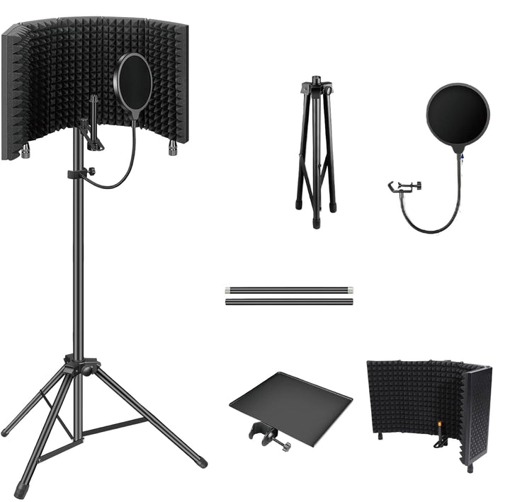BowLift | Triple-Layer Foldable Microphone Isolation Shield with Tripod Stand