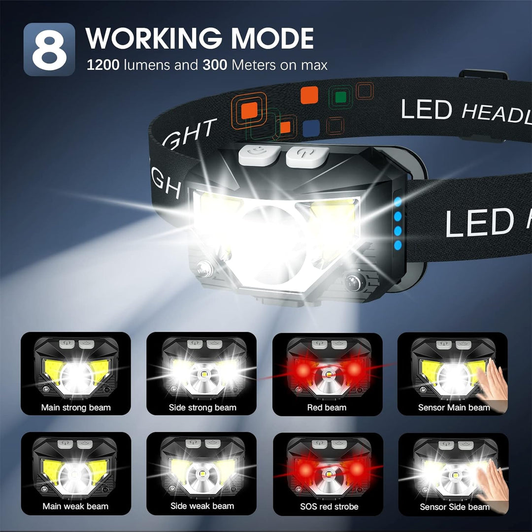 BowLift | 2-Pack Ultra-Bright Led Rechargeable Headlamp Flashlight Waterproof And Motion Sensor