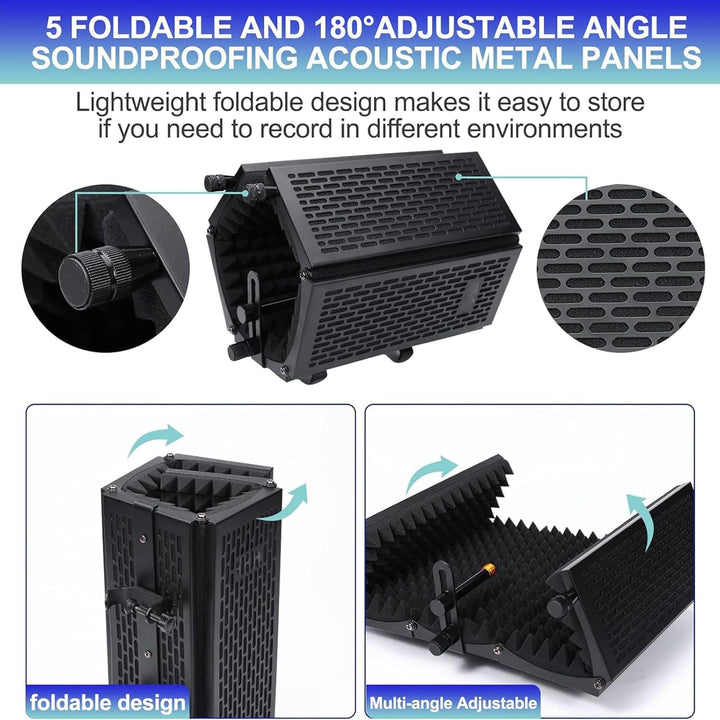 BowLift | Triple-Layer Foldable Microphone Isolation Shield with Tripod Stand