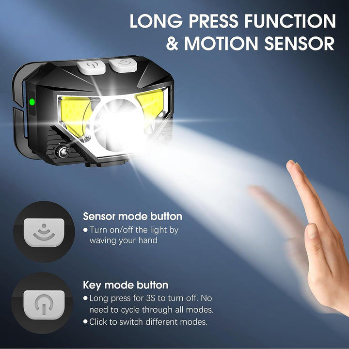 BowLift | 2-Pack Ultra-Bright Led Rechargeable Headlamp Flashlight Waterproof And Motion Sensor