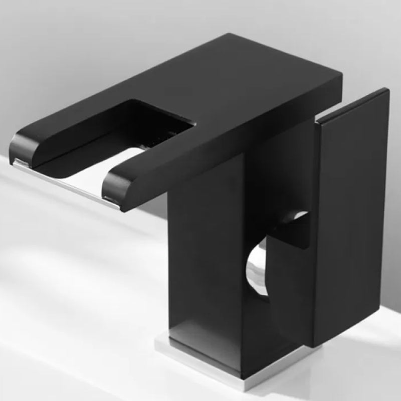 BowLift | Contemporary Square Vessel Faucet Waterfall Spout with LED Three-Color Illumination