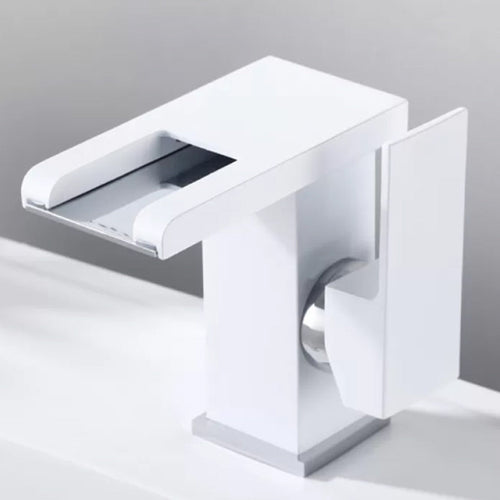 BowLift | Contemporary Square Vessel Faucet Waterfall Spout with LED Three-Color Illumination