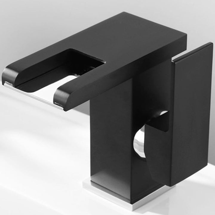 BowLift | Contemporary Square Vessel Faucet Waterfall Spout with LED Three-Color Illumination