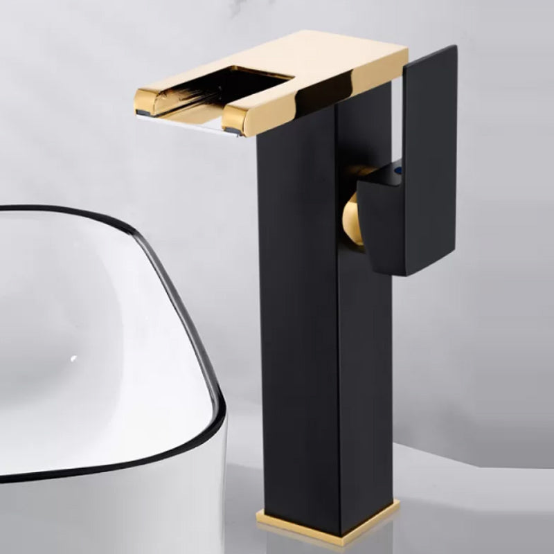 BowLift | Contemporary Square Vessel Faucet Waterfall Spout with LED Three-Color Illumination