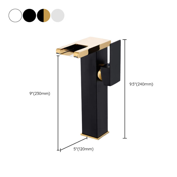 BowLift | Contemporary Square Vessel Faucet Waterfall Spout with LED Three-Color Illumination