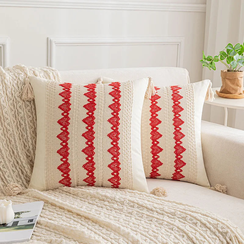 BowLift | Boho Geometric Cotton and Linen Tassel Cushion Cover