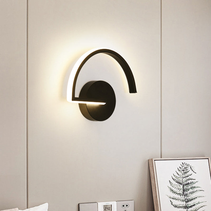 BowLift | Black Half-Circle Wall Light Minimalist LED Iron Wall-Mounted Wall Light for Bedroom in Warm/White Light