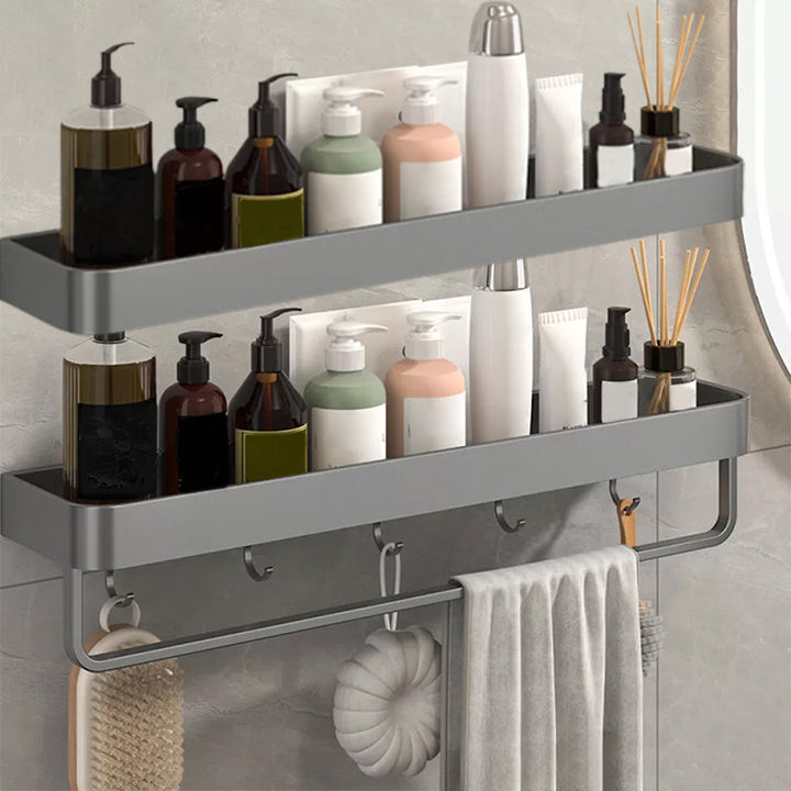 BowLift | Modern Grey 2-piece Bathroom Accessory Set, Matte Grey, Bathroom Shelf