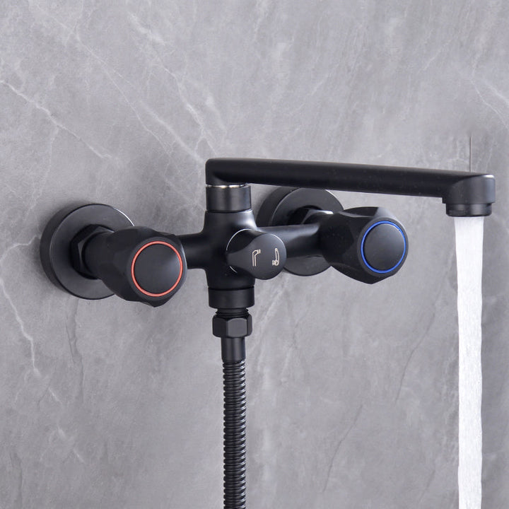 BowLift | Modern Bathtub Faucet Trim Black Wall Mounted Swivel Spout with Hand Shower