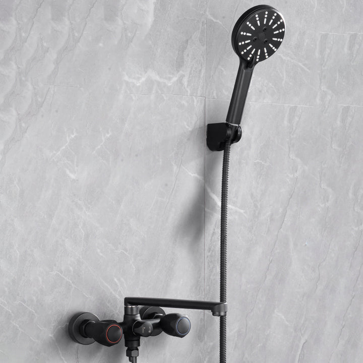 BowLift | Modern Bathtub Faucet Trim Black Wall Mounted Swivel Spout with Hand Shower