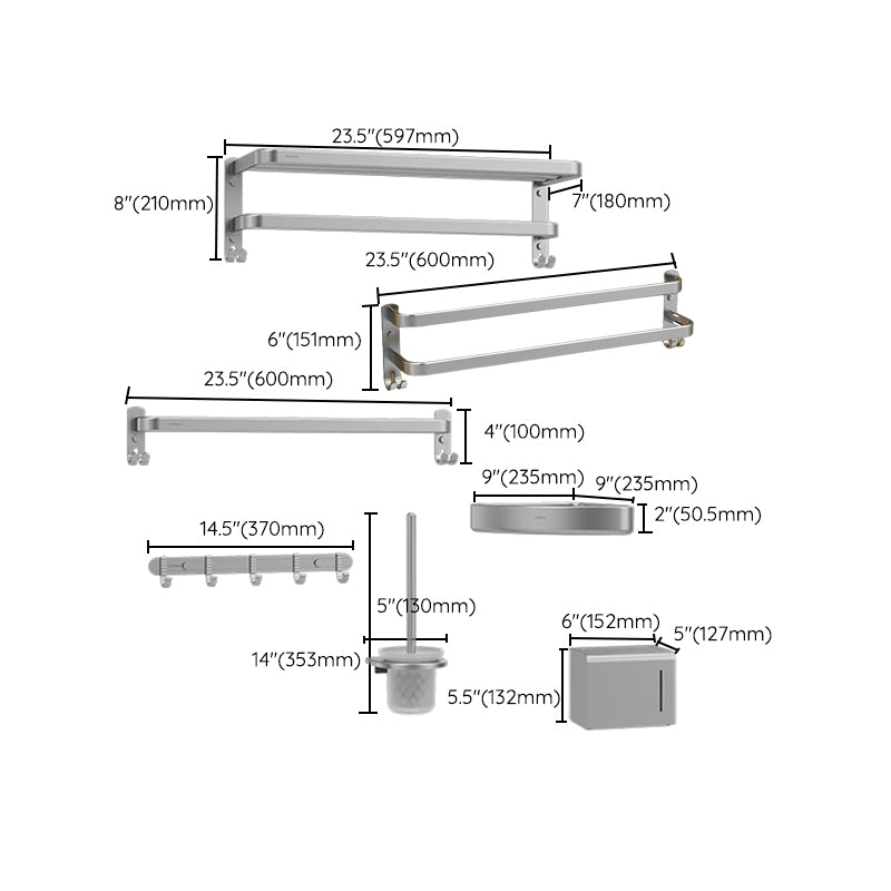 BowLift | Minimalism Gray Bathroom Accessories Set Contemporary Style Aluminum Towel Rack